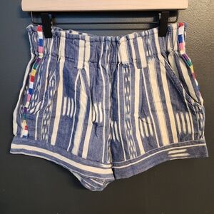 Warm High Waist Blue and Cream Striped Shorts